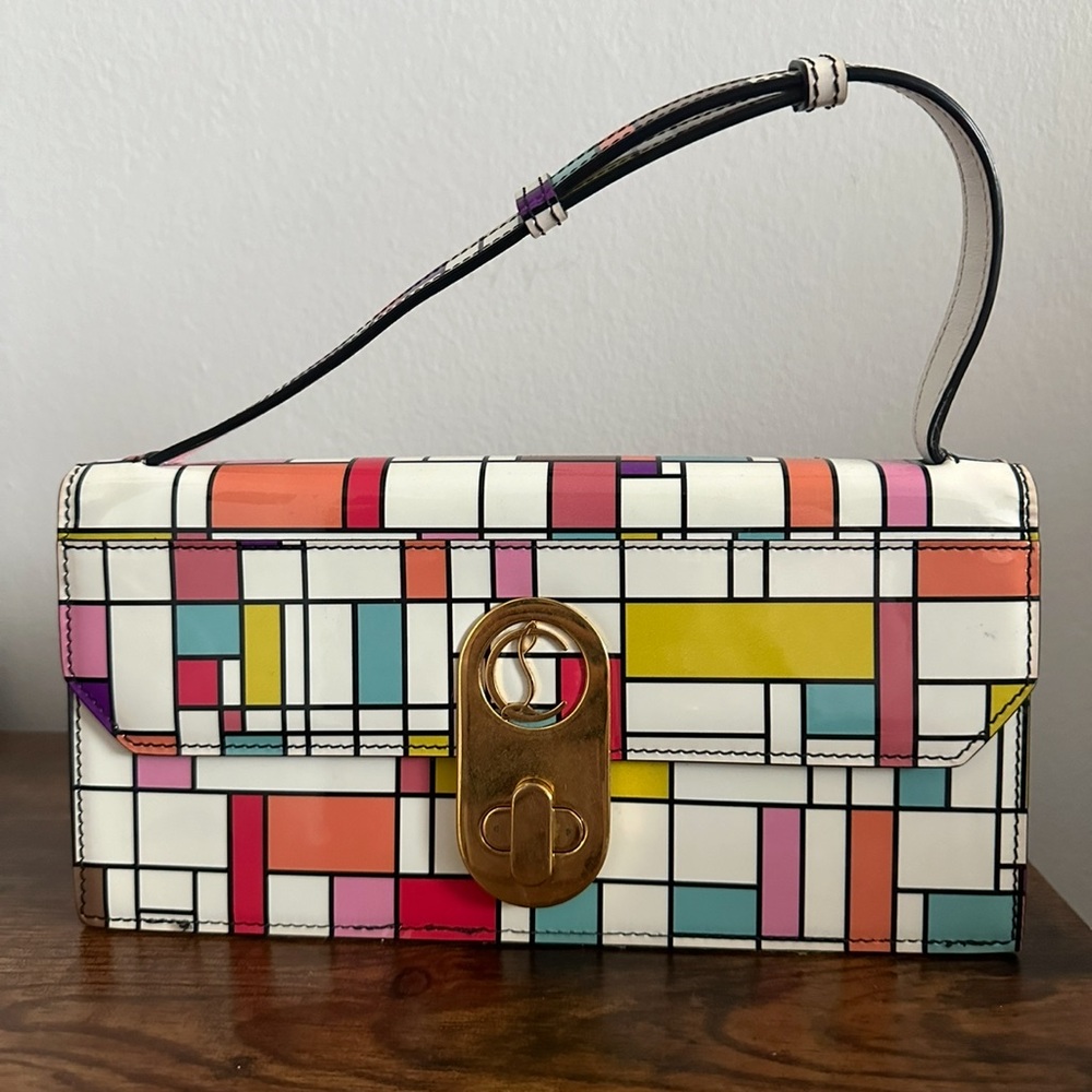 Christian Louboutin White Red Clutch Geometric Design